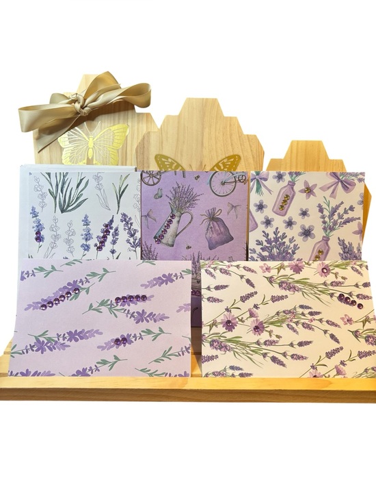 Handmade Other - (5) Cards Handmade Jeweled Lavender Floral Card Collection – 4x6 Blank Cards